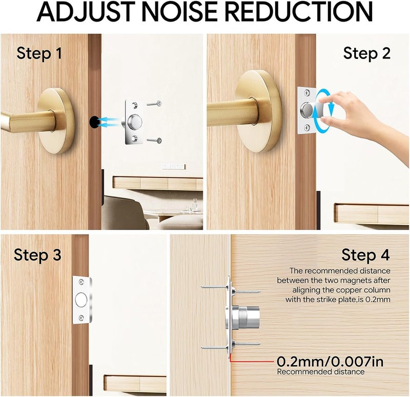 Mousike Door Ball Catch Hardware, Adjustable Hidden Magnetic Ball Catch, Stainless Steel Strike Plate with Strong Suction, Closet Ball Latch Replacement for Top of Door (4 Pack, Silver) - Image 4
